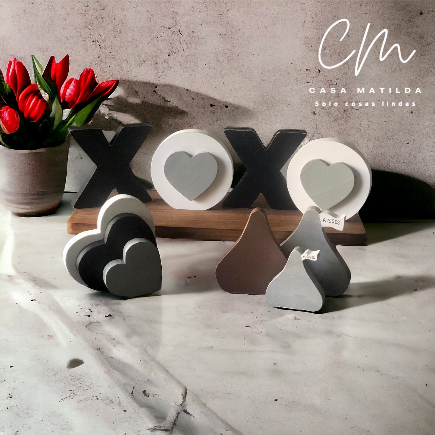 Set 3 corazones Black/White