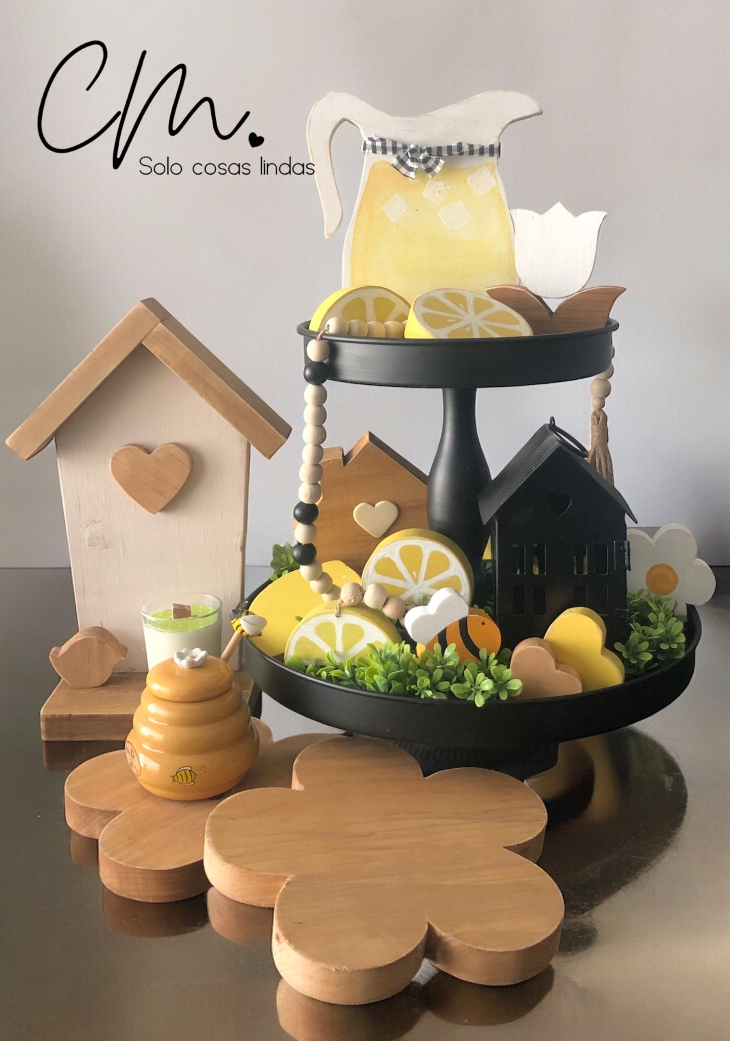 Charola dos niveles negra