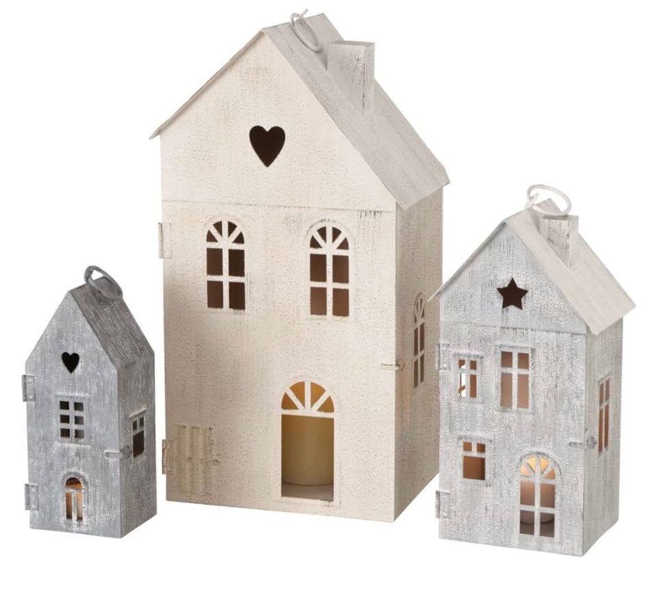 SET 3 CASITAS METALICAS BEIGE GRIS CON CORAZON Y ESTRELLA