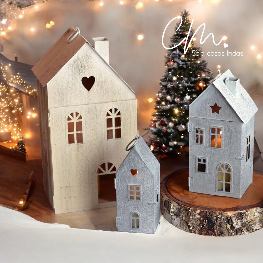 SET 3 CASITAS METALICAS BEIGE GRIS CON CORAZON Y ESTRELLA