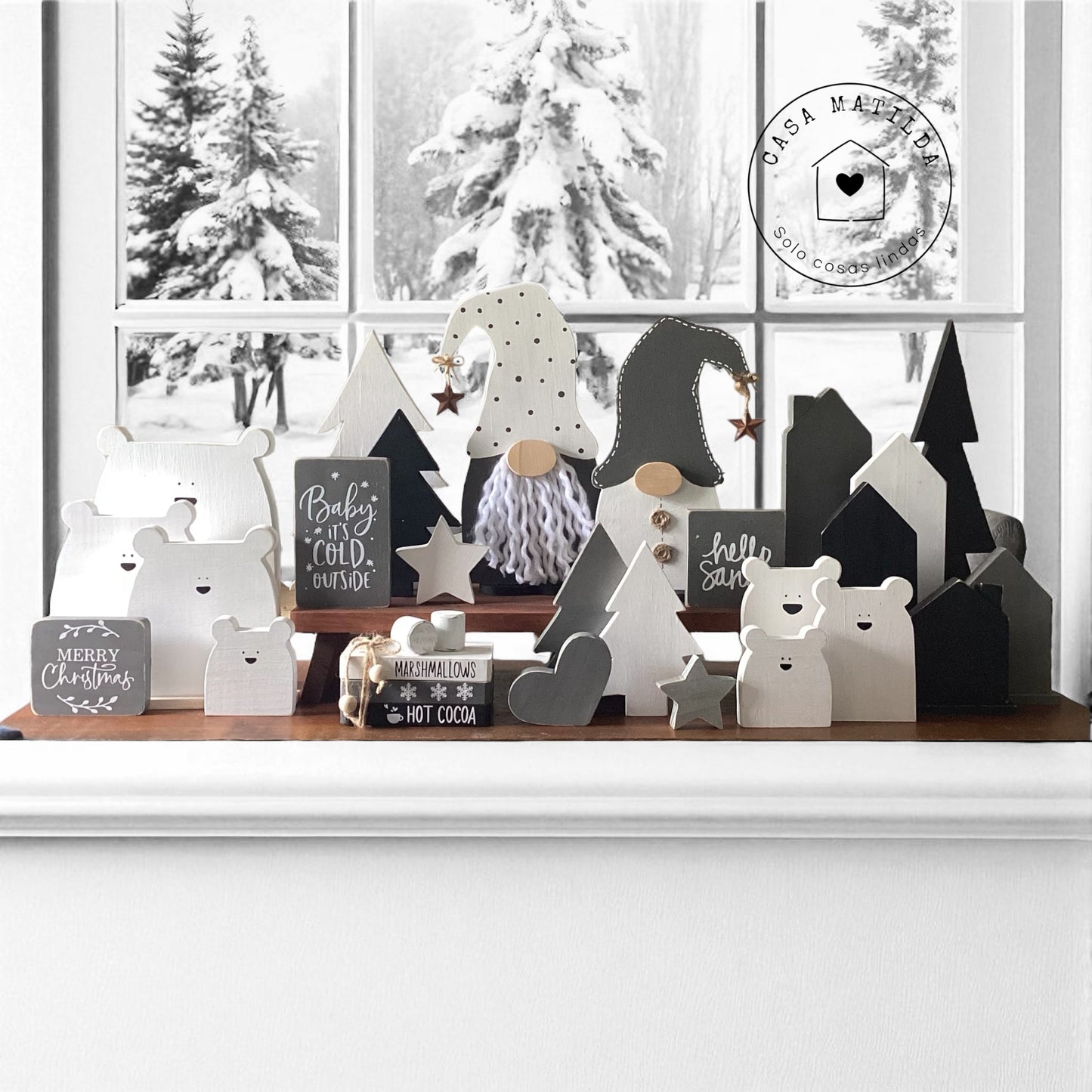 Set casitas y pinos Black & White