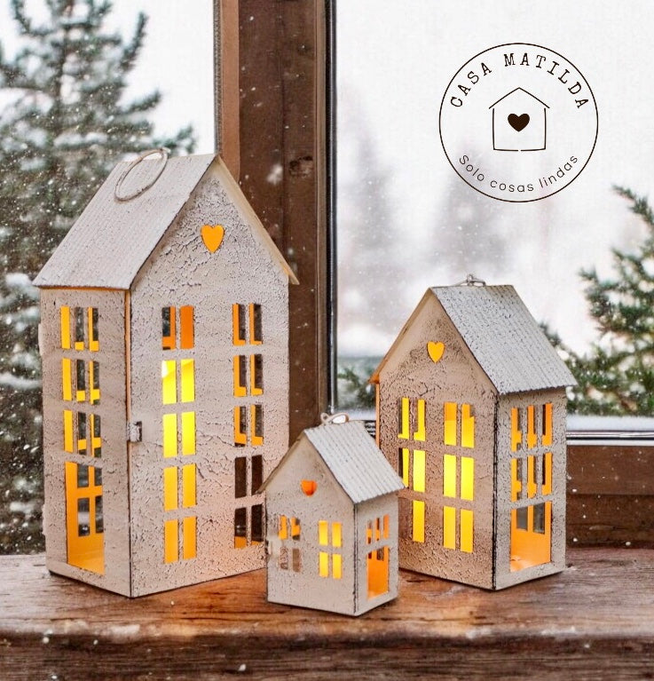 SET 3 CASITAS METALICAS BEIGE CON CORAZON