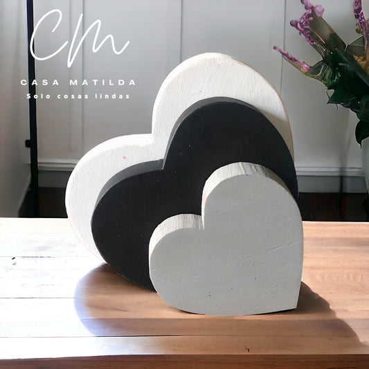 Set 3 corazones Black/White
