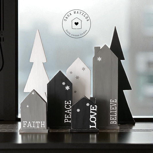Set casitas y pinos Black & White