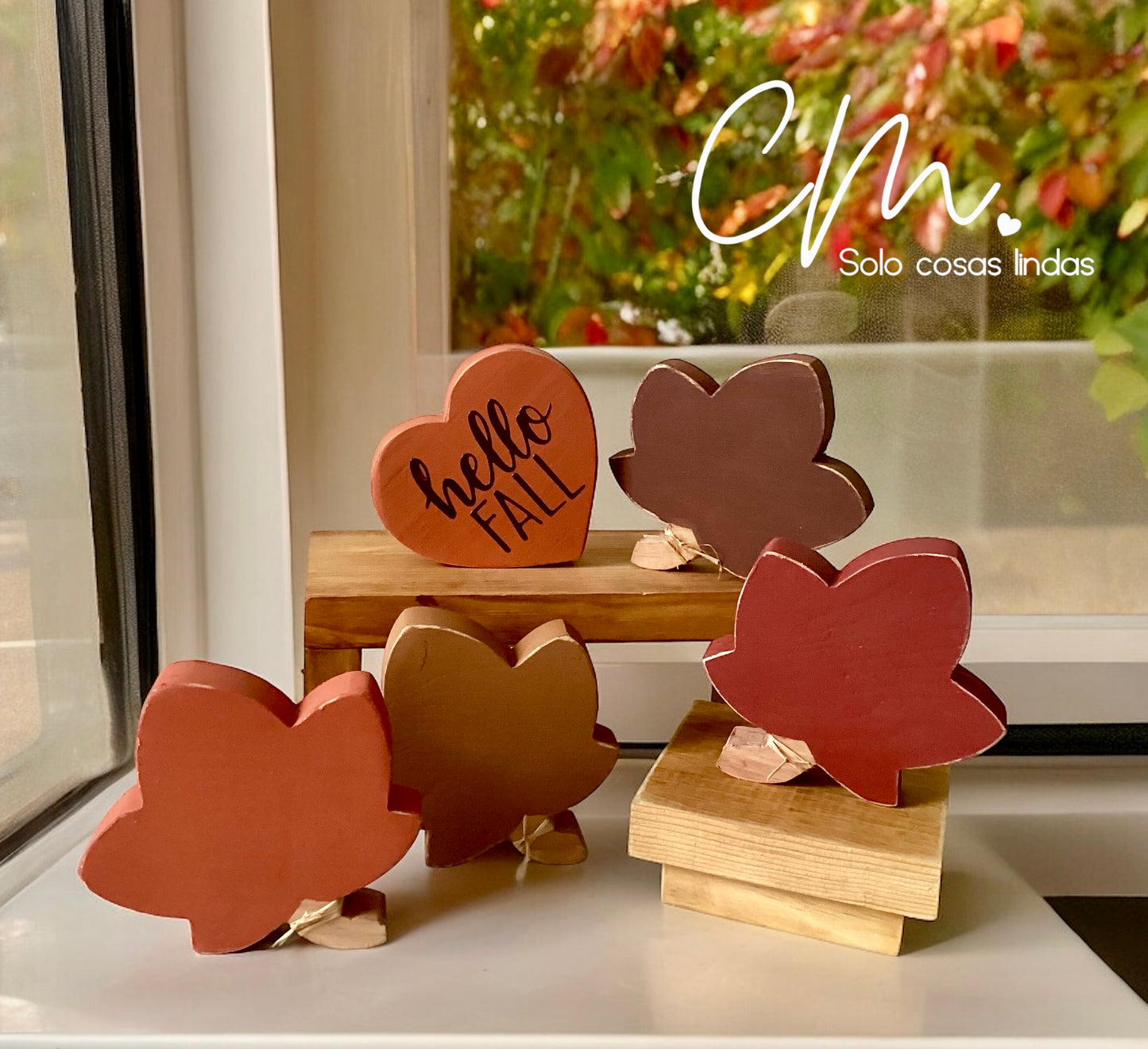 Set 4 hojas otoño y corazon