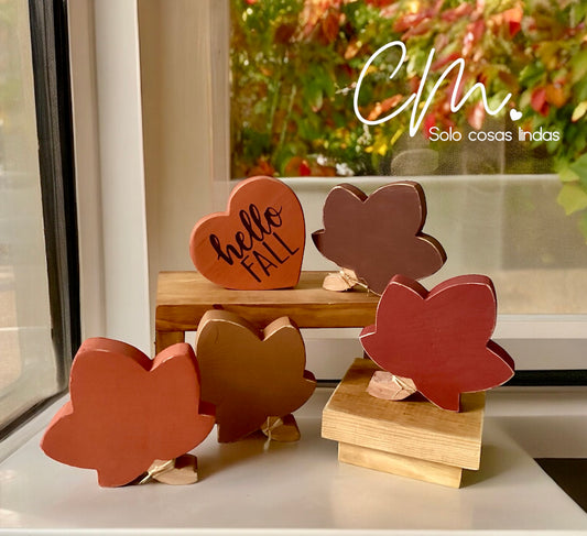 Set 4 hojas otoño y corazon