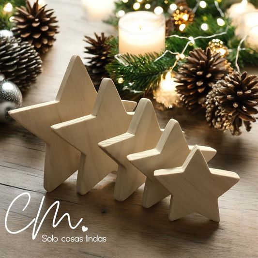 Set 5 Estrellas madera natural