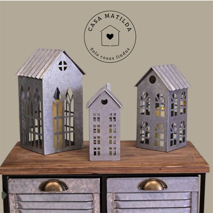 SET 3 CASITAS METALICAS GALVANIZADO