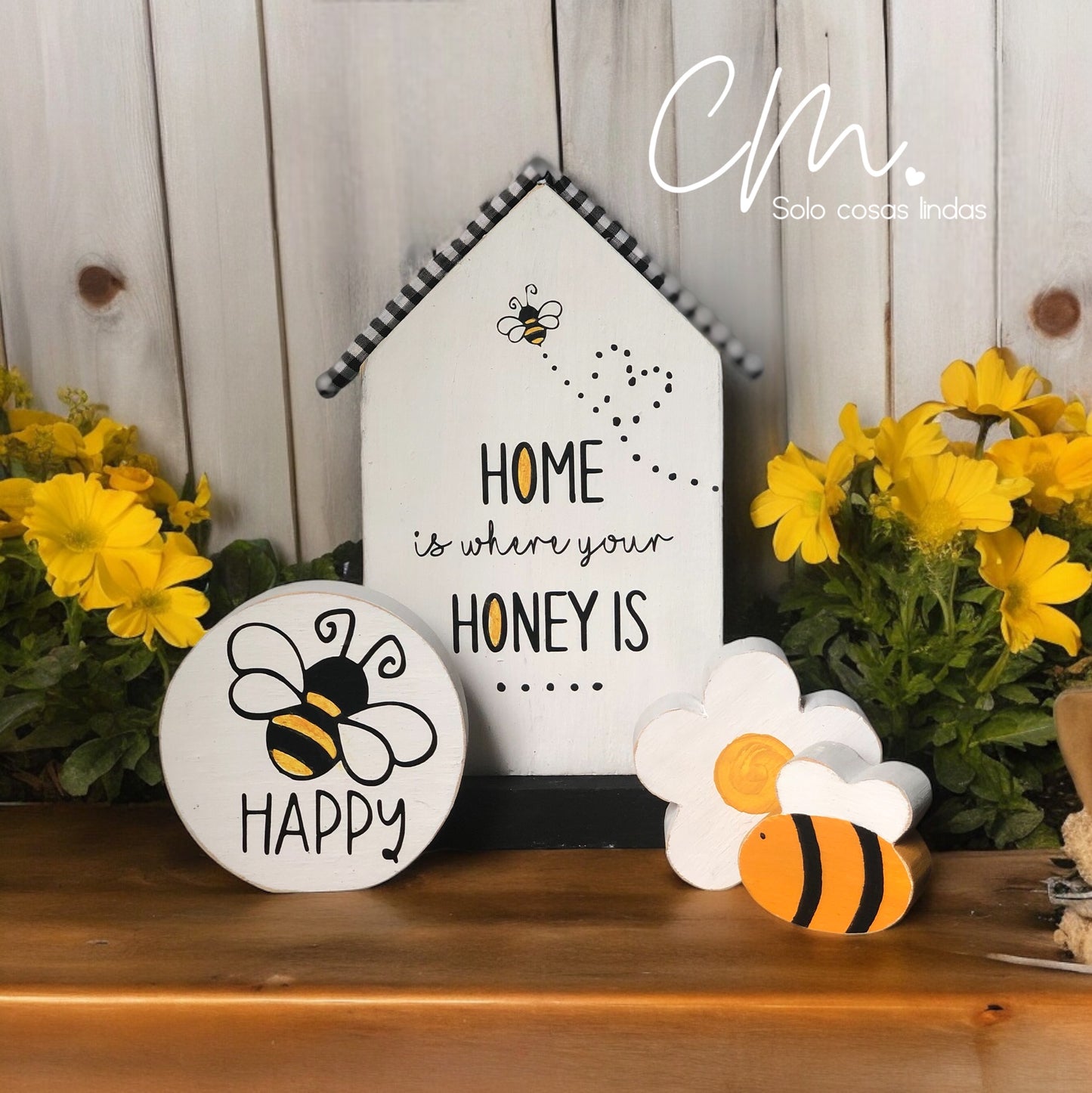 Círculo de madera Bee Happy