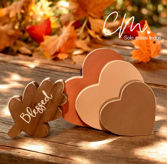 Set 3 Corazón con Hoja Otoño