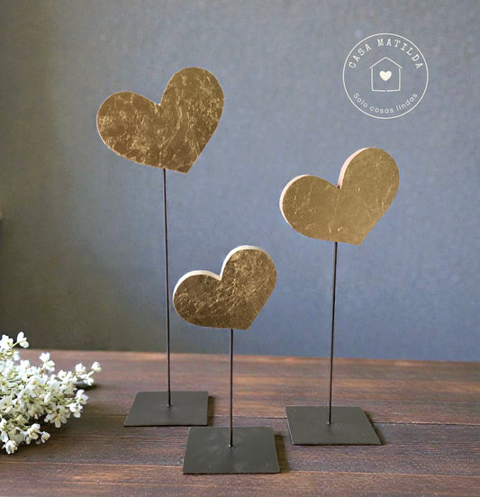 Set 3 corazon con hoja de oro en base de metal