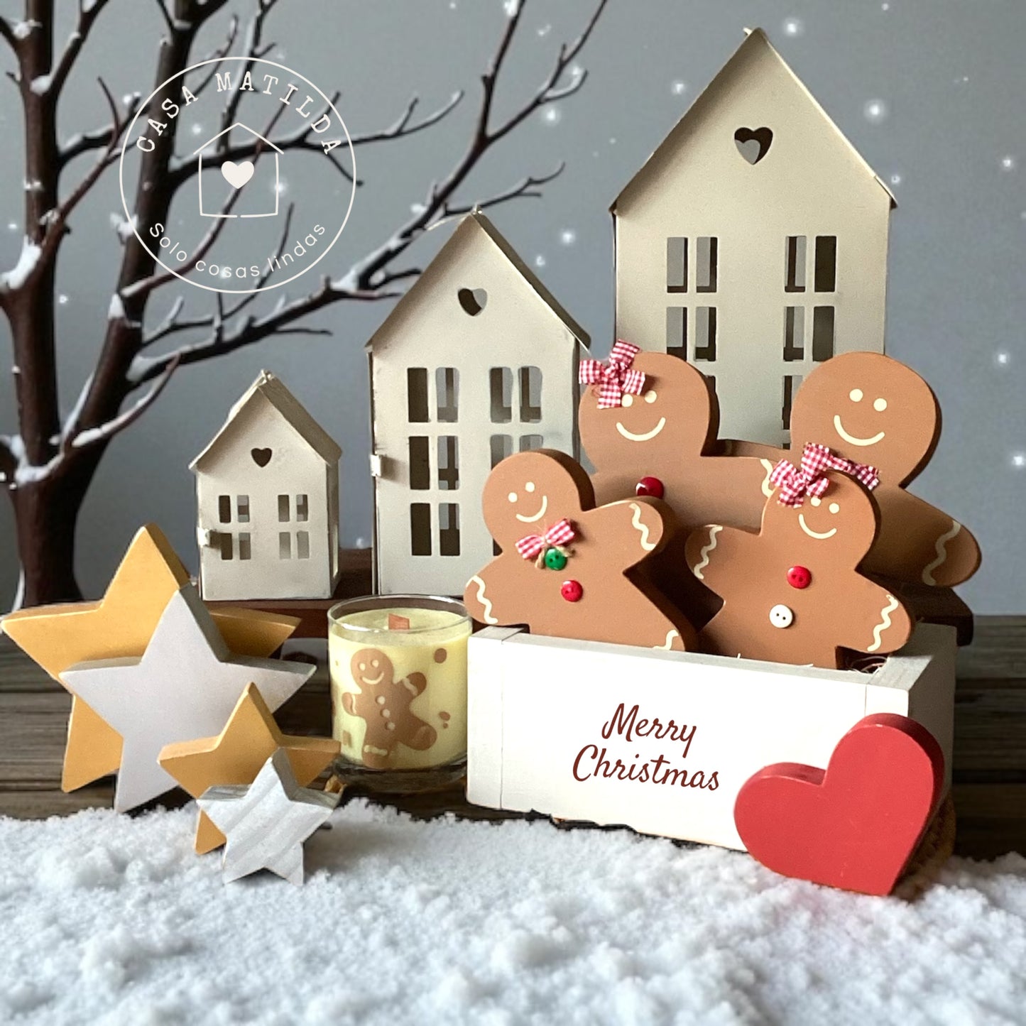 SET 3 CASITAS METALICAS BEIGE  CON CORAZON