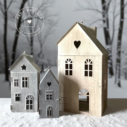 SET 3 CASITAS METALICAS BEIGE GRIS CON CORAZON Y ESTRELLA